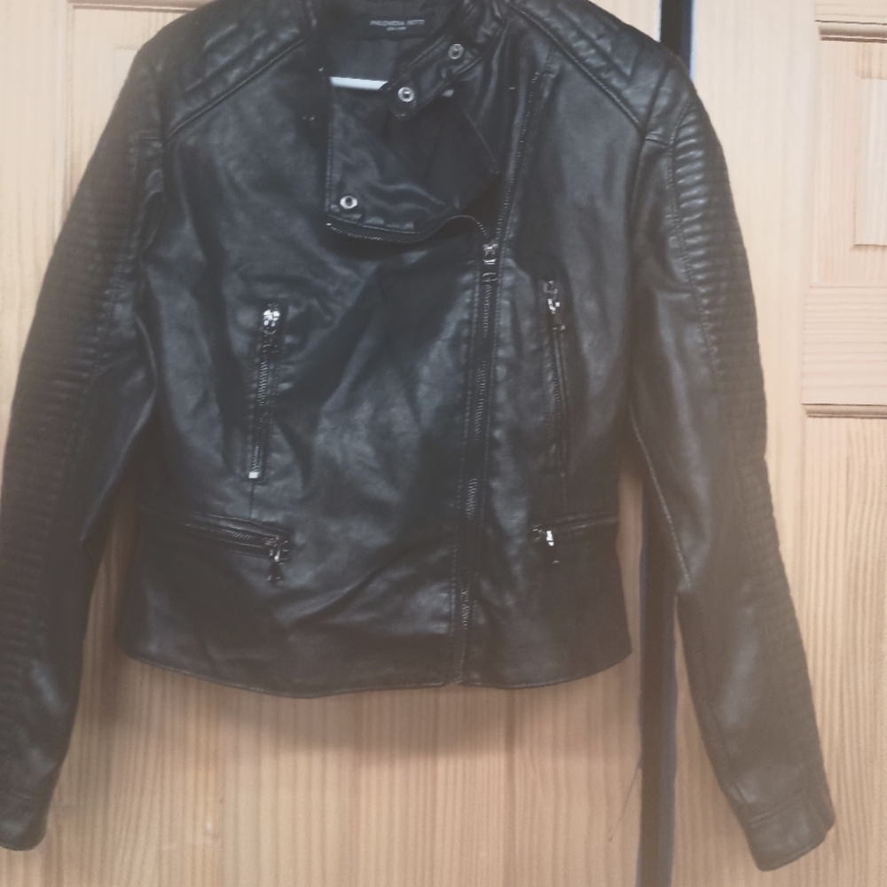 BLACK LEATHER MOTO LADIES JACKET COAT PHILOMENA PETTI NEW YORK $220 LUXURY